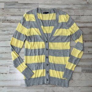 Vtg‎ Y2k GAP Gray Yellow Colorblock Stripe Cardigan Sweater Cashmere Womens Med